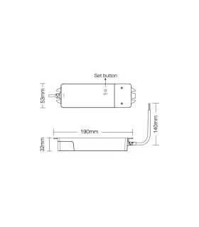 Technical drawing showing the dimensions of the MiBoxer 75W RGB dimming LED driver WL3-P75V24