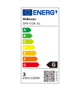 MiBoxer 3W RGBW spotlight energy label: Energy efficiency label showing the spotlight's rating, ranging from A to G.