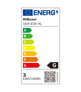 MiBoxer 3W underground light energy label displaying efficiency rating for the underground light, ranging from A to G.