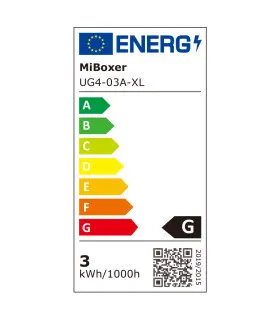 MiBoxer 3W underground light energy label displaying efficiency rating for the underground light, ranging from A to G.