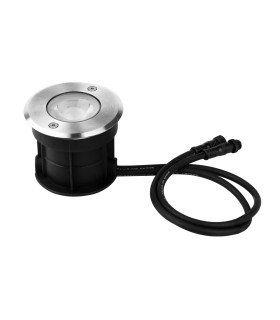 MiBoxer 5W RGBW underground light with cable: A round underground light with a metal finish and black housing