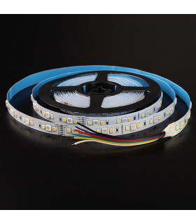 Close-up of RGB LED strip light roll: A roll of flexible LED strip light with various RGB and warm white LED chips