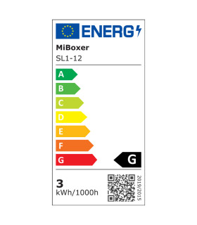 Energy efficiency label for the MiBoxer SL1-12, rated G, showing an energy consumption of 3 kWh/1000h.