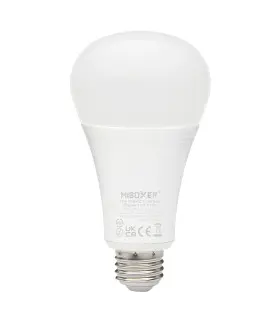 A MiBoxer 12W RGB+CCT LED bulb with a standard E27 fitting, ideal for smart lighting solutions with Zigbee compatibility.