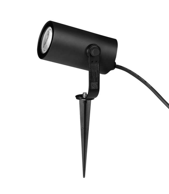 Black MiBoxer 12W RGB+CCT LED garden light with a spike for easy ground installation, shown in profile view.