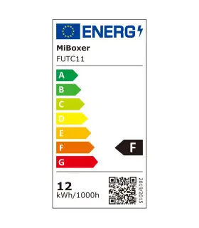 MiBoxer 12W RGB+CCT LED garden light energy efficiency label showing energy class F.