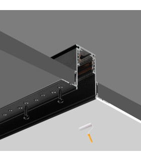 Side view of the MiBoxer magnetic rail system in a ceiling with wooden panels, demonstrating the flush installation method.