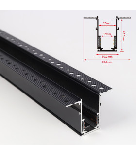 Black rail with metal track, designed for seamless ceiling integration in the MiBoxer plastering-mounted magnetic rail system.