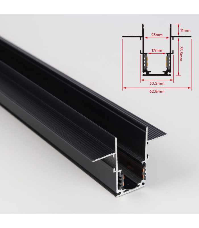 A MiBoxer flush-mounted magnetic rail component showing a cutaway view with dimensions: 23mm width, 51mm height, and 17mm depth.