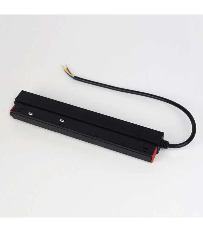 Black magnetic lamp power driver with attached wiring, designed for a 100W surface-mounted magnetic rail lighting system.