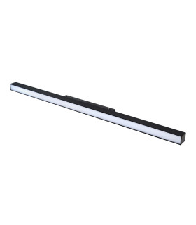 A slim, long black floodlight with a sleek, minimalist design, featuring a white light-emitting strip for even illumination.