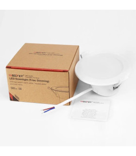 MiBoxer 6W LED downlight packaged alongside its box and instruction manual, ready for installation.