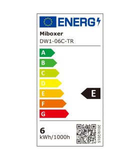 Energy efficiency label for MiBoxer LED downlight, rated E with an energy consumption of 6kWh/1000h.