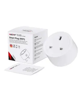 MiBoxer smart plug next to its packaging and instruction manual, demonstrating the contents of the product box.