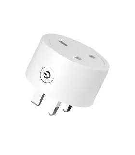 MiBoxer 16A WiFi smart plug featuring a circular design with a power button, designed for monitoring energy consumption.