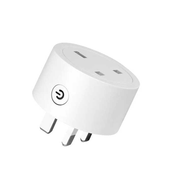 MiBoxer 16A WiFi smart plug featuring a circular design with a power button, designed for monitoring energy consumption.