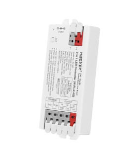 MiBoxer 2-in-1 LED controller showing power input and connection terminals, designed for WiFi and 2.4GHz smart control.