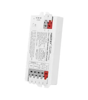 MiBoxer 2-in-1 LED controller featuring labelled ports and buttons for WiFi and 2.4GHz control, used for smart lighting systems.