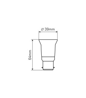 Close-up view of the B22 to E27 converter size, technical drawing