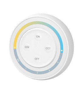 A top-down view of the MiBoxer 4-Zone Sunrise Remote Control, showing the colour-coded control ring and central buttons