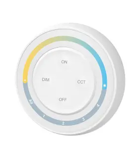 A top-down view of the MiBoxer 4-Zone Sunrise Remote Control, showing the colour-coded control ring and central buttons