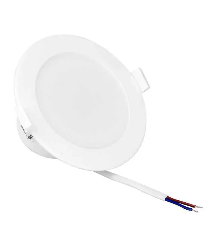 Front view of MiBoxer 6W RGB+CCT LED downlight with three connected wires for easy installation.