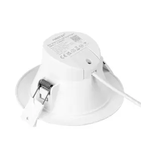 Back view of MiBoxer 6W RGB+CCT LED downlight showing product specifications and cable connection.