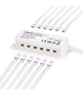 Top view of MiBoxer 2-pin 12-channel junction box with connected cables, designed for efficient LED lighting