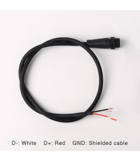 MiBoxer M16 connector cable with exposed white (D-), red (D+), and shielded ground wires, ready for secure LED lighting