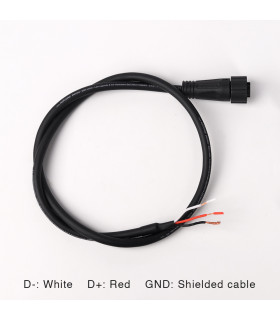 MiBoxer M16 connector cable with exposed white (D-), red (D+), and shielded ground wires, ready for secure LED lighting