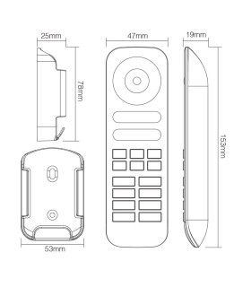 Mi-Light 8-zone RGB+CCT remote controller FUT089 - size