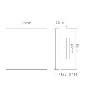 Mi-Light 4-zone CCT adjust smart panel remote controller T2 - size