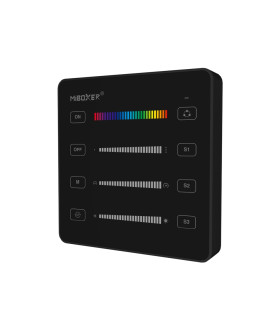 Side angle view of the black MiBoxer B6 SPI Panel Remote showing its slim profile and touch controls.