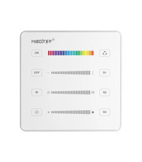 front view of the black MiBoxer B6 SPI Panel Remote featuring touch sliders for colour, brightness, and scene control.