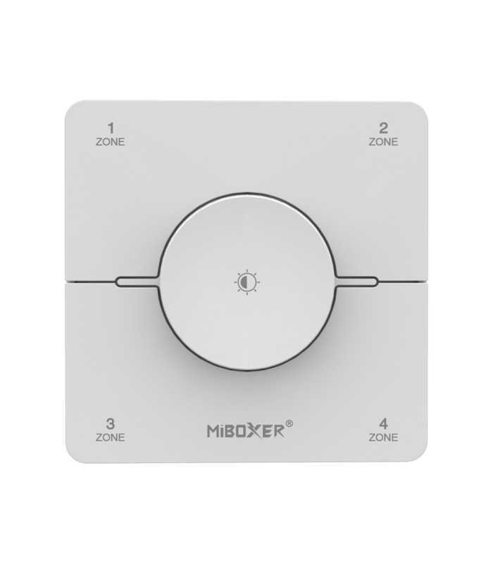 MiBoxer 4 Zone Rotating Remote K0S in white, showing front view with zone labels and central dial