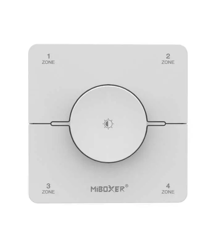 MiBoxer 4 Zone Rotating Remote K0S in white, showing front view with zone labels and central dial