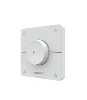 MiBoxer 4 Zone Rotating Remote K0S in white, angled side view showing rotating control knob