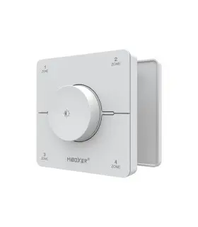 MiBoxer 4 Zone Rotating Remote K0S in white, angled side view showing removable magnetic back cover