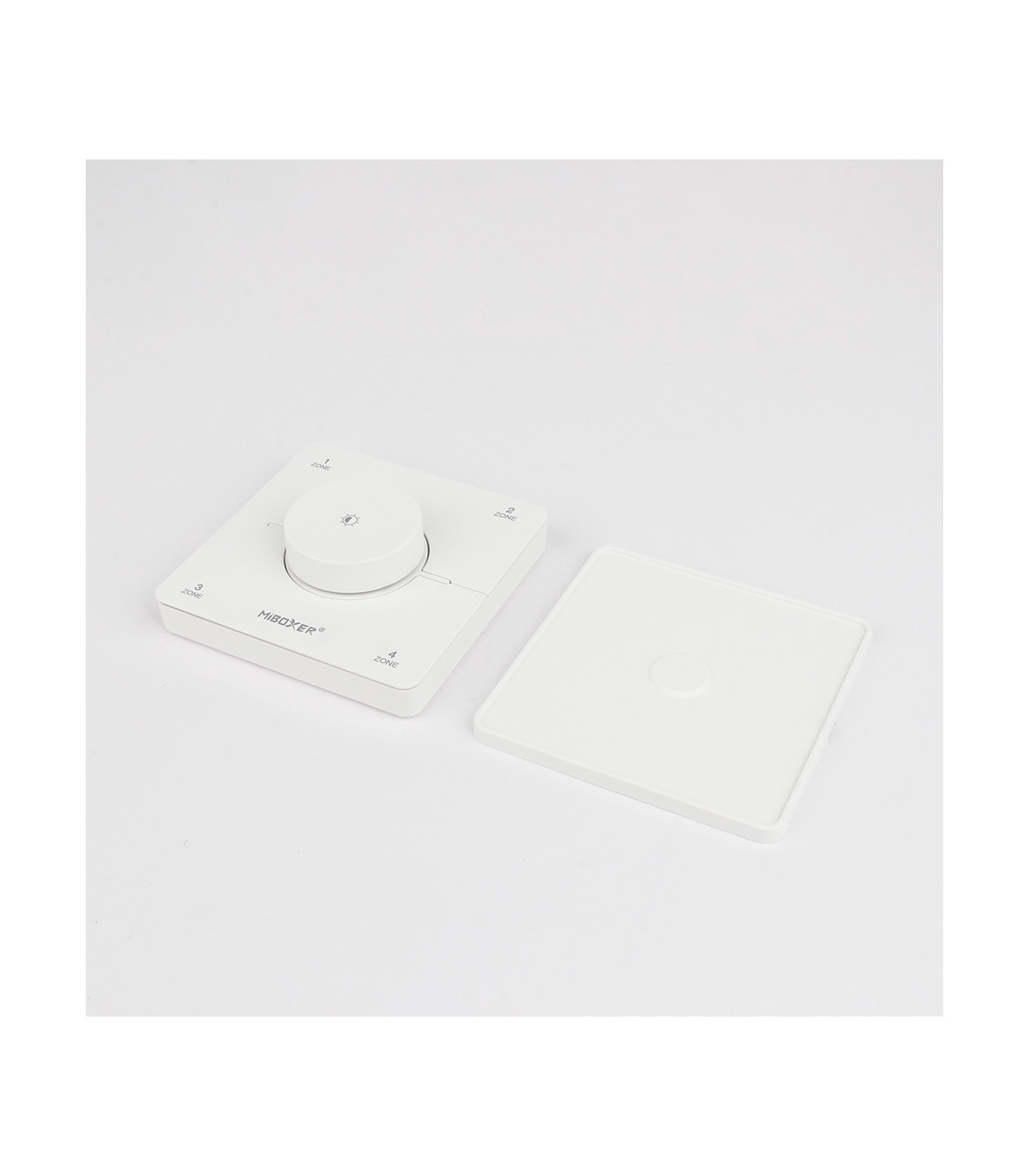 MiBoxer 4 Zone Rotating Remote K0S in white, showing removable magnetic back cover