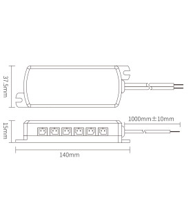 Product dimensions diagram of 2-pin 12-channel junction box DS2-12C MiBoxer