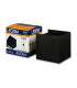 Black LED outdoor cube wall lamp from LEDOM, shown with packaging highlighting 450 lumens brightness and adjustable beam angle.