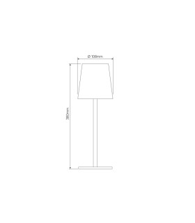 Diagram showcasing the dimensions of a black table lamp, detailing its height and shade diameter for reference.