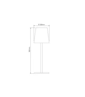 Diagram showcasing the dimensions of a black table lamp, detailing its height and shade diameter for reference.