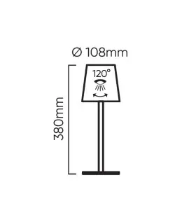 Dimensions illustration of the table lamp, showing height of 380mm and a top diameter of 100mm.