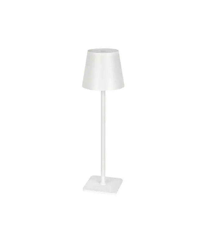 White table lamp with a square base and classic design for outdoor or indoor use.