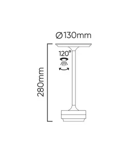 Diagram of the Camelia table lamp dimensions, showcasing its 280mm height and 130mm diameter.