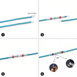 Step-by-step guide for connecting wires with heat connectors.