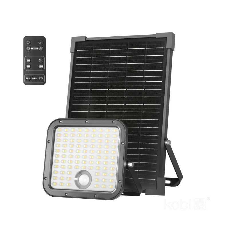 Solar LED MHCS 30W 2CCT premium lamp and solar panel with a remote control for easy use.