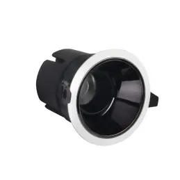 Anti-glare recessed LED downlight with black and silver design.