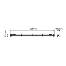 Technical dimensions of an LED batten light, 1196mm length.